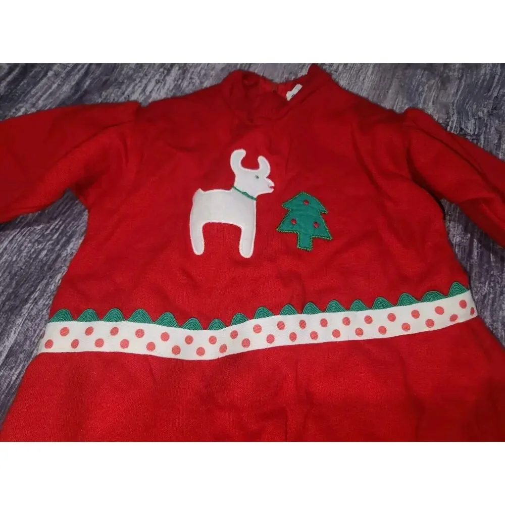 Vintage Ruth Scharf Red Baby Romper Pajamas Christmas Reindeer‎ USA 12M